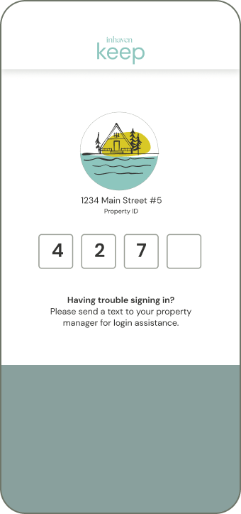 Housekeeping staff enter PIN to access the Property Page Image
